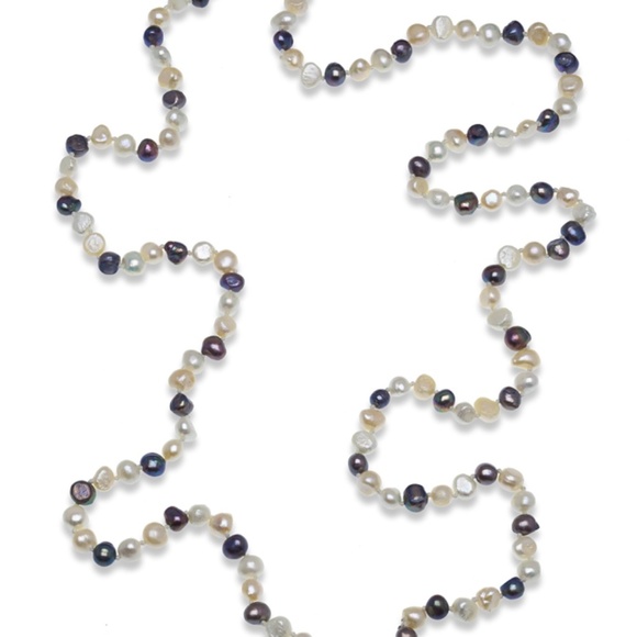 45" Knotted Black & White Freshwater Pearl Necklace – 8-9mm Baroque Continuous S - Picture 1 of 1